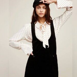 Free People Devoted to You Black Corded Corduroy Mini Dress Women's size 2